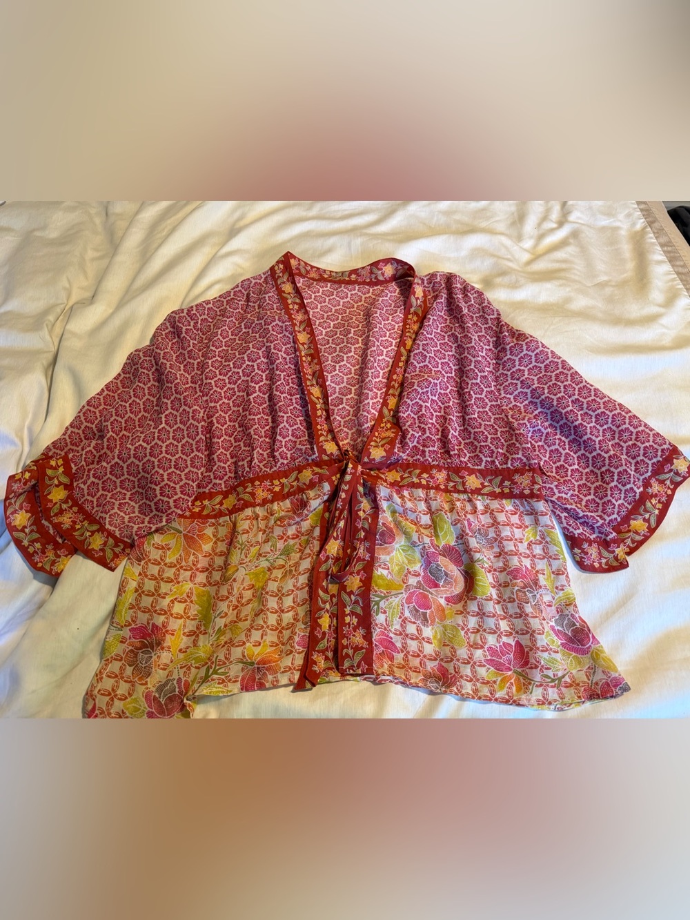 Vintage Asian Inspired Floral Tie-Front Top
